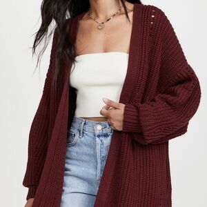 Free People Nightingale Cardi - Burgundy - Women’s Knit Cardigan Sweater